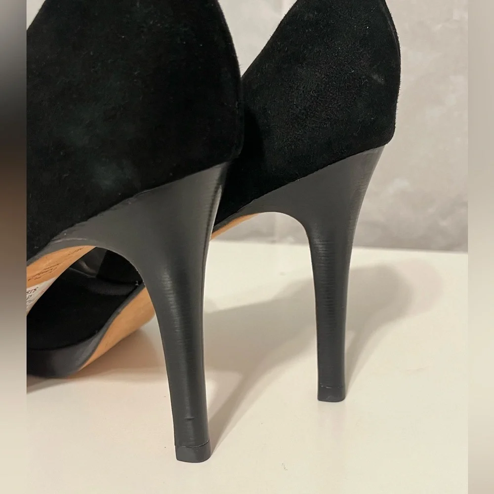 NEW Talbots black crushed velvet peep toe heels floral rhinestone holiday Sz 8.5